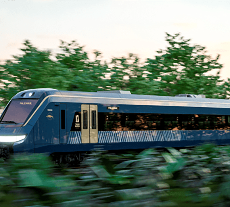 Action image of the Mayan Speed Train going through Yucatan