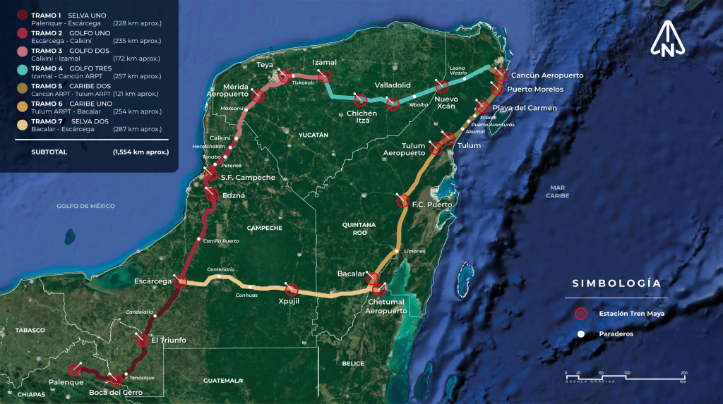 The Mayan Train - this map shows the Mayan train route through the Yucatan area